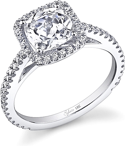 This image shows the setting with a 1.00ct cushion cut center diamond. The setting can be ordered to accommodate any shape/size diamond listed in the setting details section below.