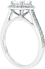 This image shows the setting with a 1.00ct round brilliant cut center diamond. The setting can be ordered to accommodate any shape/size diamond listed in the setting details section below.