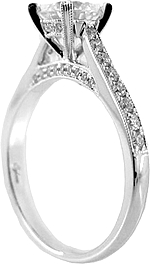 This image shows the setting with a 1.00ct round brilliant cut center diamond. The setting can be ordered to accommodate any shape/size diamond listed in the setting details section below.
