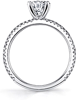 This image shows the setting with a 1.00ct round brilliant cut center diamond. The setting can be ordered to accommodate any shape/size diamond listed in the setting details section below.