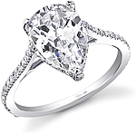 This image shows the setting with a 3.00ct pear cut center diamond. The setting can be ordered to accommodate any shape/size diamond listed in the setting details section below.