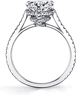 This image shows the setting with a 3.00ct pear cut center diamond. The setting can be ordered to accommodate any shape/size diamond listed in the setting details section below.