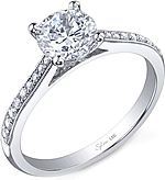 This image shows the setting with a 1.00ct round brilliant cut center diamond. The setting can be ordered to accommodate any shape/size diamond listed in the setting details section below.