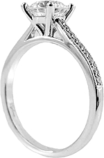 This image shows the setting with a 1.00ct round brilliant cut center diamond. The setting can be ordered to accommodate any shape/size diamond listed in the setting details section below.