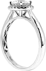 This image shows the setting with a 1.00ct round brilliant cut center diamond. The setting can be ordered to accommodate any shape/size diamond listed in the setting details section below. Shown with the matching wedding band; Sold separately.