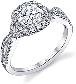 This image shows the setting with a 1.00ct round brilliant cut center diamond. The setting can be ordered to accommodate any shape/size diamond listed in the setting details section below.