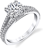 This image shows the setting with a 1.00ct round brilliant cut center diamond. The setting can be ordered to accommodate any shape/size diamond listed in the setting details section below.