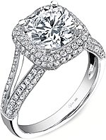 This image shows the setting with a 1.00ct round brilliant cut center diamond. The setting can be ordered to accommodate any shape/size diamond listed in the setting details section below.