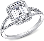 This image shows the setting with a 1.50ct emerald cut center diamond. The setting can be ordered to accommodate any shape/size diamond listed in the setting details section below.