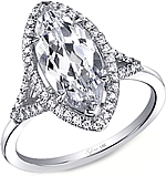 This image shows the setting with a 3.50ct marquise cut center diamond. The setting can be ordered to accommodate any shape/size diamond listed in the setting details section below. Shown with the matching wedding band; Sold separately.