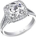 This image shows the setting with a 1.50ct cushion cut center diamond. The setting can be ordered to accommodate any shape/size diamond listed in the setting details section below.