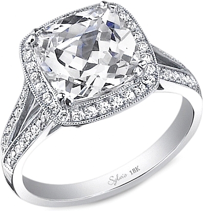 This image shows the setting with a 1.50ct cushion cut center diamond. The setting can be ordered to accommodate any shape/size diamond listed in the setting details section below.