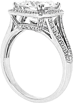 This image shows the setting with a 1.50ct cushion cut center diamond. The setting can be ordered to accommodate any shape/size diamond listed in the setting details section below.