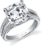 This image shows the setting with a 4.00ct cushion cut center diamond. The setting can be ordered to accommodate any shape/size diamond listed in the setting details section below.