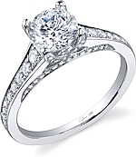 This image shows the setting with a 1.00ct round brilliant cut center diamond. The setting can be ordered to accommodate any shape/size diamond listed in the setting details section below.