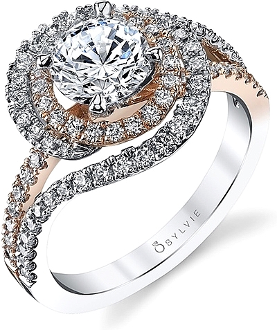 This image shows the setting with a 1.00ct round brilliant cut center diamond. The setting can be ordered to accommodate any shape/size diamond listed in the setting details section below.