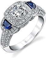This image shows the setting with a 1.00ct round brilliant cut center diamond. The setting can be ordered to accommodate any shape/size diamond listed in the setting details section below.