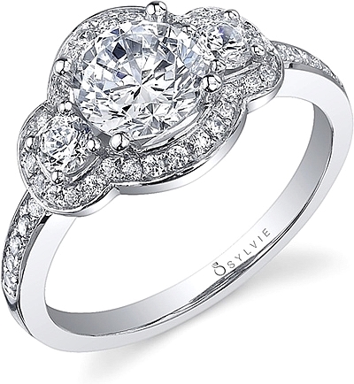 This image shows the setting with a 1.00ct round brilliant cut center diamond. The setting can be ordered to accommodate any shape/size diamond listed in the setting details section below.