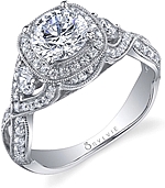 This image shows the setting with a 1.00ct round brilliant cut center diamond. The setting can be ordered to accommodate any shape/size diamond listed in the setting details section below.
