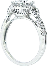 This image shows the setting with a 2.00ct round brilliant cut center diamond. The setting can be ordered to accommodate any shape/size diamond listed in the setting details section below.