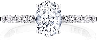 This image shows the setting with a 1.00ct oval cut center diamond. The setting can be ordered to accommodate any shape/size diamond listed in the setting details section below.