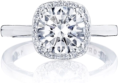 This image shows the setting with a 1.50ct round brilliant cut center diamond. The setting can be ordered to accommodate any shape/size diamond listed in the setting details section below.