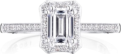 This image shows the setting with a 1.00ct emerald cut center diamond. The setting can be ordered to accommodate any shape/size diamond listed in the setting details section below.