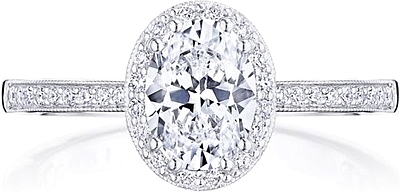 This image shows the setting with a 1.00ct oval cut center diamond. The setting can be ordered to accommodate any shape/size diamond listed in the setting details section below.