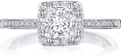 This image shows the setting with a 1.00ct princess cut center diamond. The setting can be ordered to accommodate any shape/size diamond listed in the setting details section below.