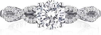 This image shows the setting with a 1.00ct round brilliant cut center diamond. The setting can be ordered to accommodate any shape/size diamond listed in the setting details section below.