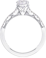 This image shows the setting with a 1.00ct round brilliant cut center diamond. The setting can be ordered to accommodate any shape/size diamond listed in the setting details section below.