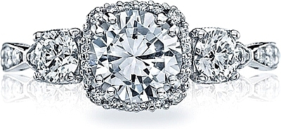 This image shows the setting with a 1.50ct cushion cut center diamond. The setting can be ordered to accommodate any shape/size diamond listed in the setting details section below.