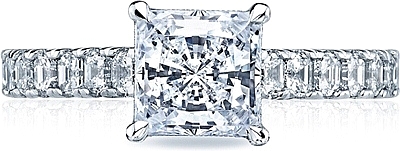 This image shows the setting with a 1.50ct princess cut center diamond. The setting can be ordered to accommodate any shape/size diamond listed in the setting details section below.