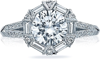 This image shows the setting with a 1.50ct princess cut center diamond. The setting can be ordered to accommodate any shape/size diamond listed in the setting details section below.