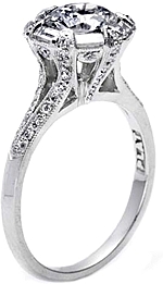 This image shows the setting with a 1.25ct round brilliant center diamond. The setting can be ordered to accommodate any shape/size diamond listed in the setting details section below.
