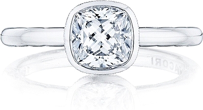 This image shows the setting with a 1.00ct cushion cut center diamond. The setting can be ordered to accommodate any shape/size diamond listed in the setting details section below.