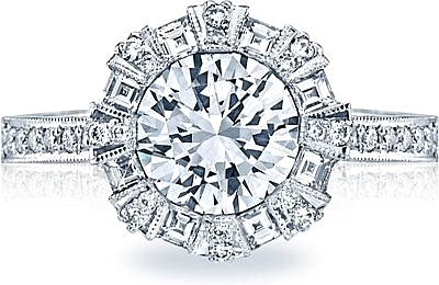 This image shows the setting with a 1.50ct round cut center diamond. The setting can be ordered to accommodate any shape/size diamond listed in the setting details section below.