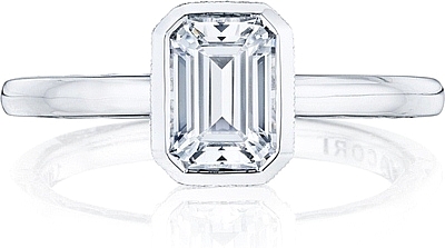 This image shows the setting with a 1.00ct emerald cut center diamond. The setting can be ordered to accommodate any shape/size diamond listed in the setting details section below.