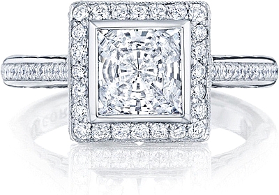 This image shows the setting with a 1.50ct princess cut center diamond. The setting can be ordered to accommodate any shape/size diamond listed in the setting details section below.