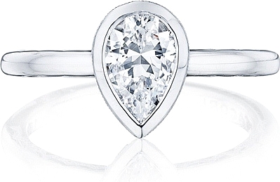 This image shows the setting with a .95ct pear cut center diamond. The setting can be ordered to accommodate any shape/size diamond listed in the setting details section below.