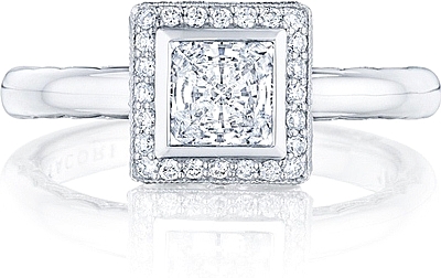 Tacori Bezel Set Princess Cut Pave Halo Engagement Ring 303 25PR5