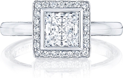 This image shows the setting with a 1.00ct princess cut center diamond. The setting can be ordered to accommodate any shape/size diamond listed in the setting details section below.
