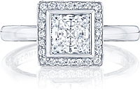 Tacori Bezel Set Princess Cut Pave Halo Engagement Ring