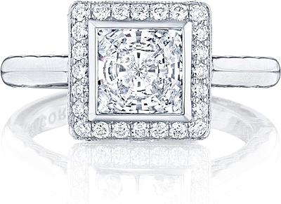 This image shows the setting with a 1.00ct round cut center diamond. The setting can be ordered to accommodate any shape/size diamond listed in the setting details section below.