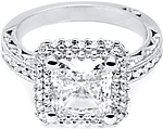 This image shows the setting with a 1.75ct princess cut center diamond. The setting can be ordered to accommodate any shape/size diamond listed in the setting details section below.