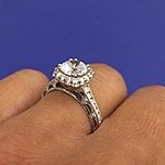 This image shows the ring with a 1.25ct round brilliant cut center diamond.