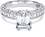 This image shows the setting with a 2.00ct emerald cut diamond. The setting can be ordered to accommodate any shape/size diamond listed in the setting details section below.