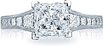 This image shows the setting with a 1.50ct princess cut center diamond. The setting can be ordered to accommodate any shape/size diamond listed in the setting details section below.