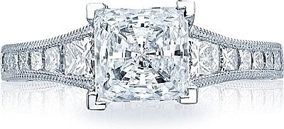This image shows the setting with a 1.50ct princess cut center diamond. The setting can be ordered to accommodate any shape/size diamond listed in the setting details section below.