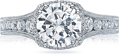 This image shows the setting with a 1.50ct round cut center diamond. The setting can be ordered to accommodate any shape/size diamond listed in the setting details section below.